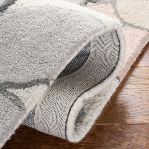 Harriet Bee Asger Floral Handmade Tufted Wool Gray/Pink Area Rug Wayfair